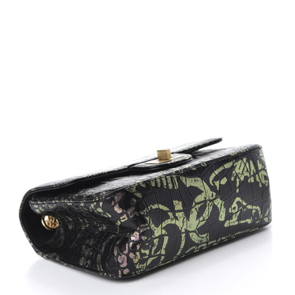 Chanel Calfskin Crocodile Embossed Graffiti 2.55 Mini Cocodile Reissue Flap Black Pink 4 of 11