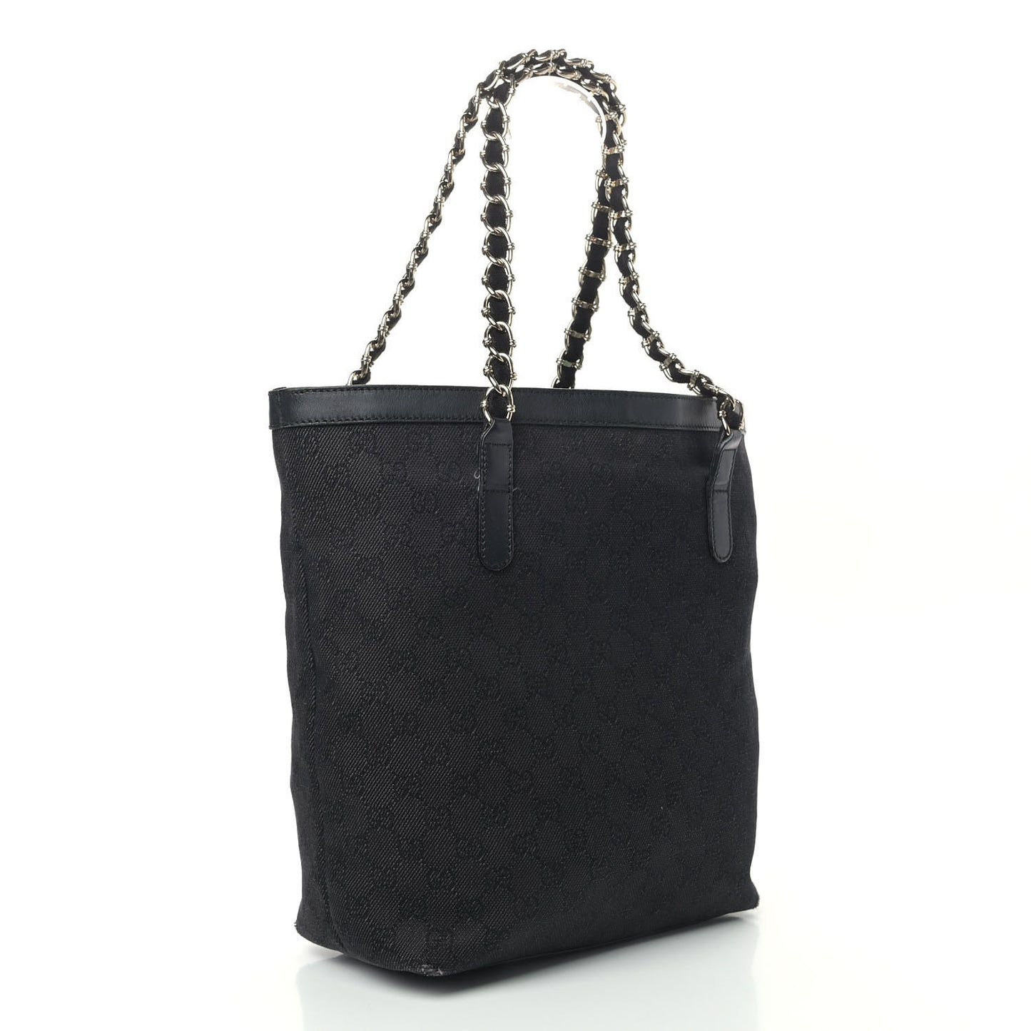 Denim Monogram Chain Bucket Tote Black