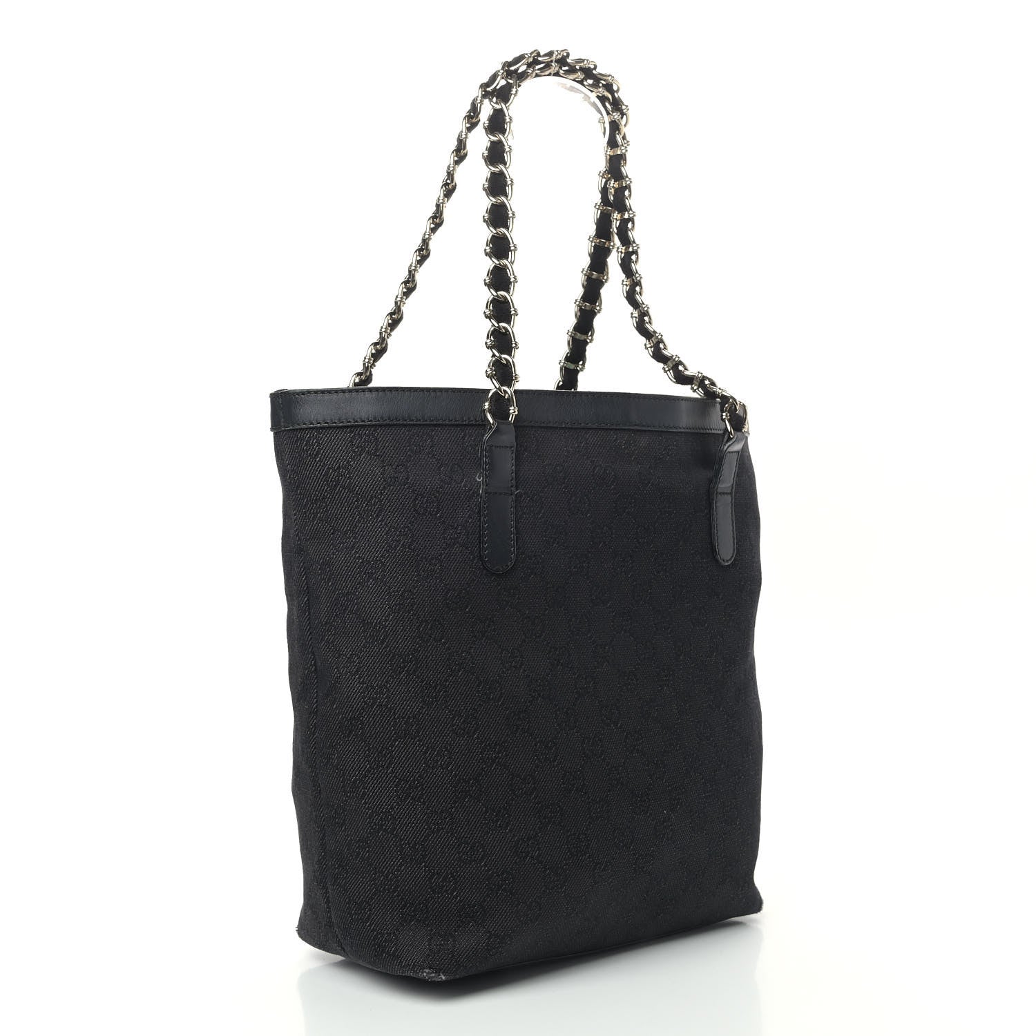 Gucci Denim Monogram Chain Bucket Tote Black 3 of 10