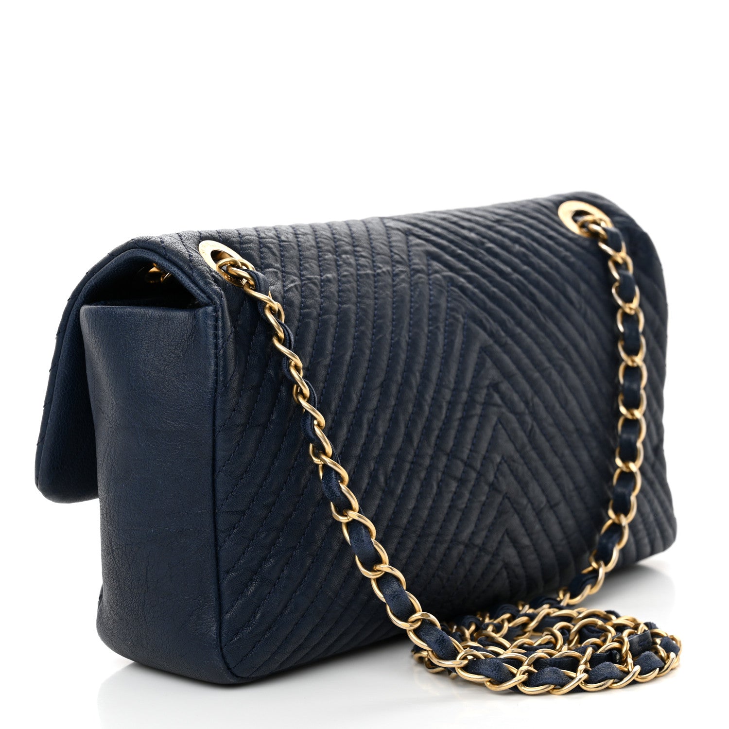Chanel Calfskin Surpique Chevron Medium Flap Navy 3 of 12