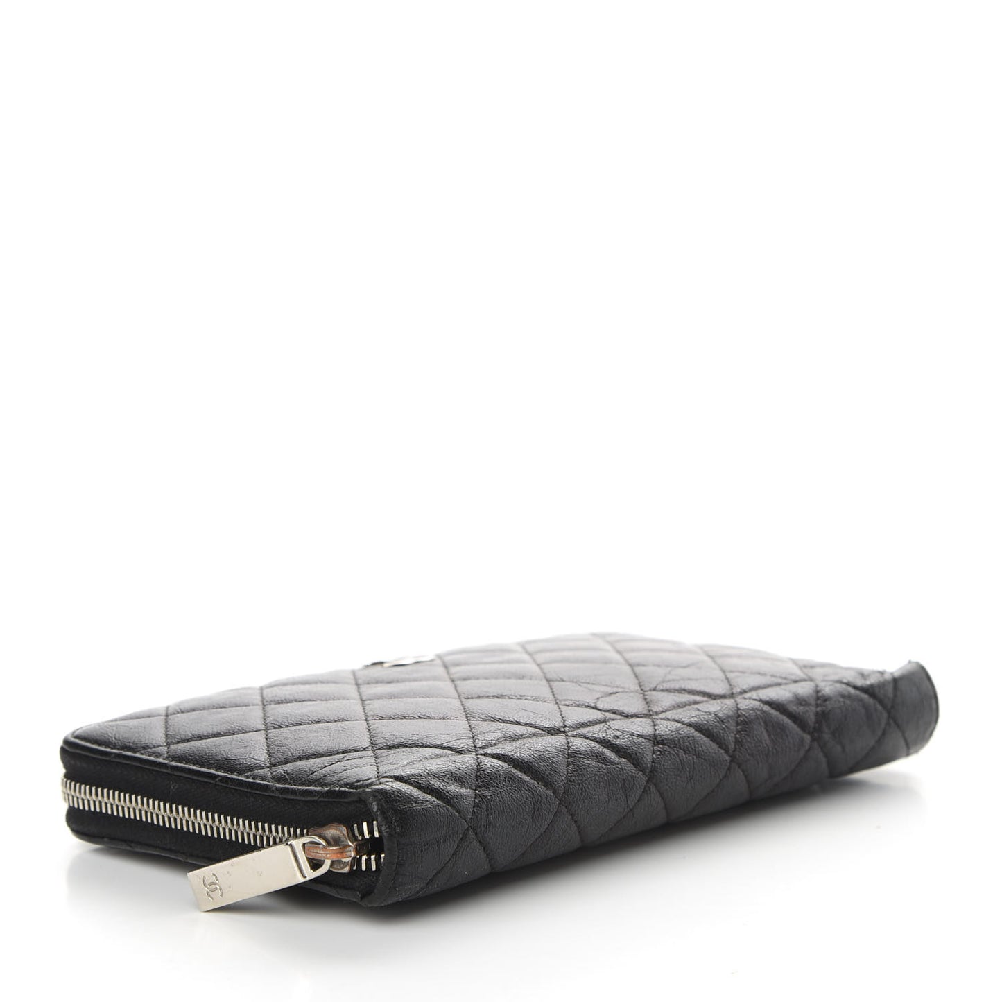 Calfskin Quilted Large Zip Around Organizer Wallet Black