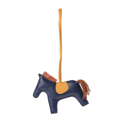 Hermes Milo Lambskin Grigri Rodeo Horse Bag Charm MM Bleu de Malte Cornaline Jaune D'Or 1 of 4