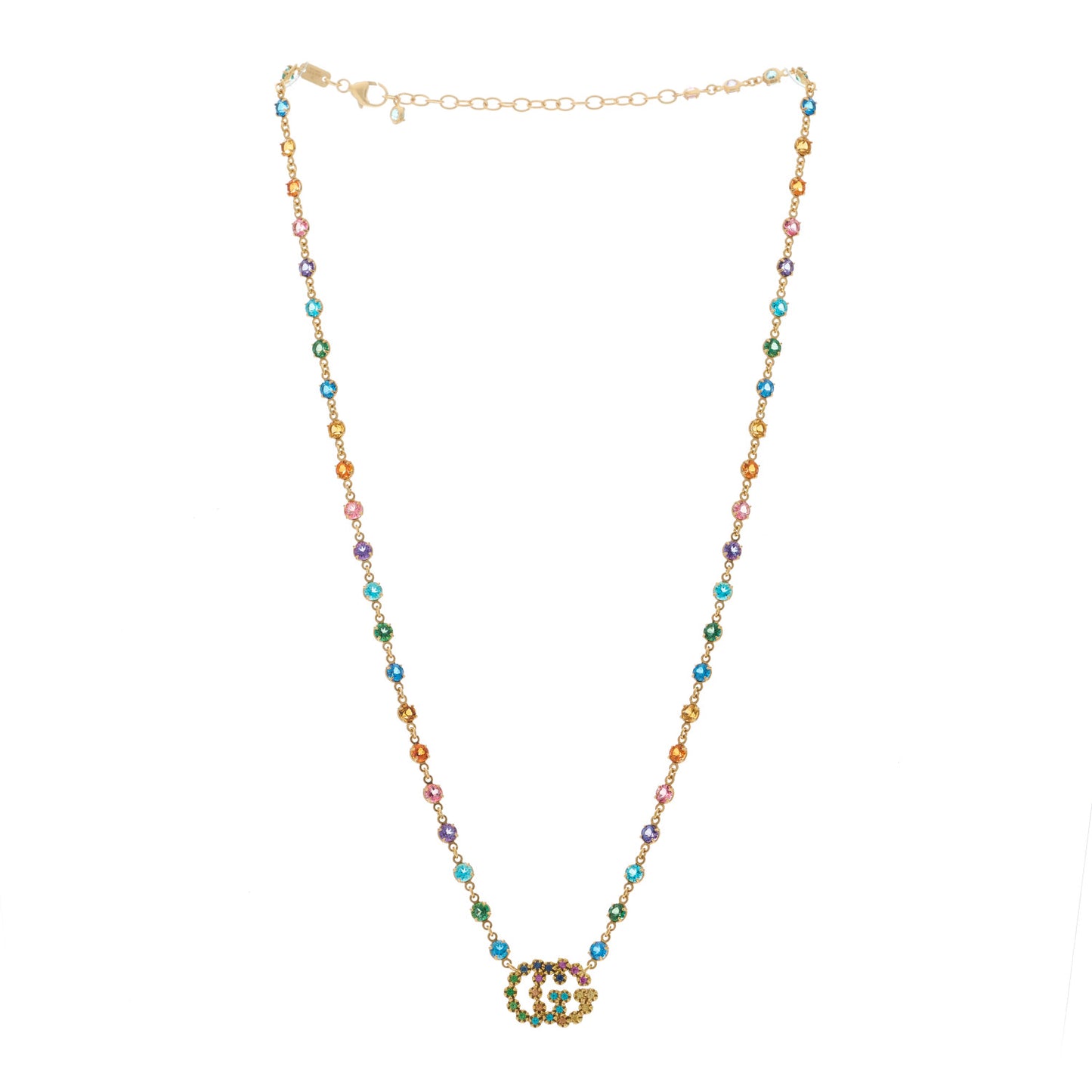18K Yellow Gold Multistone Running GG Pendant Necklace