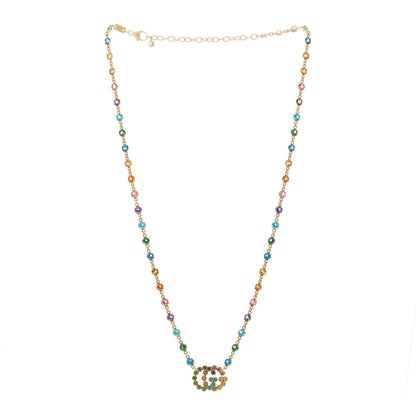 Gucci 18K Yellow Gold Multistone Running GG Pendant Necklace 2 of 4