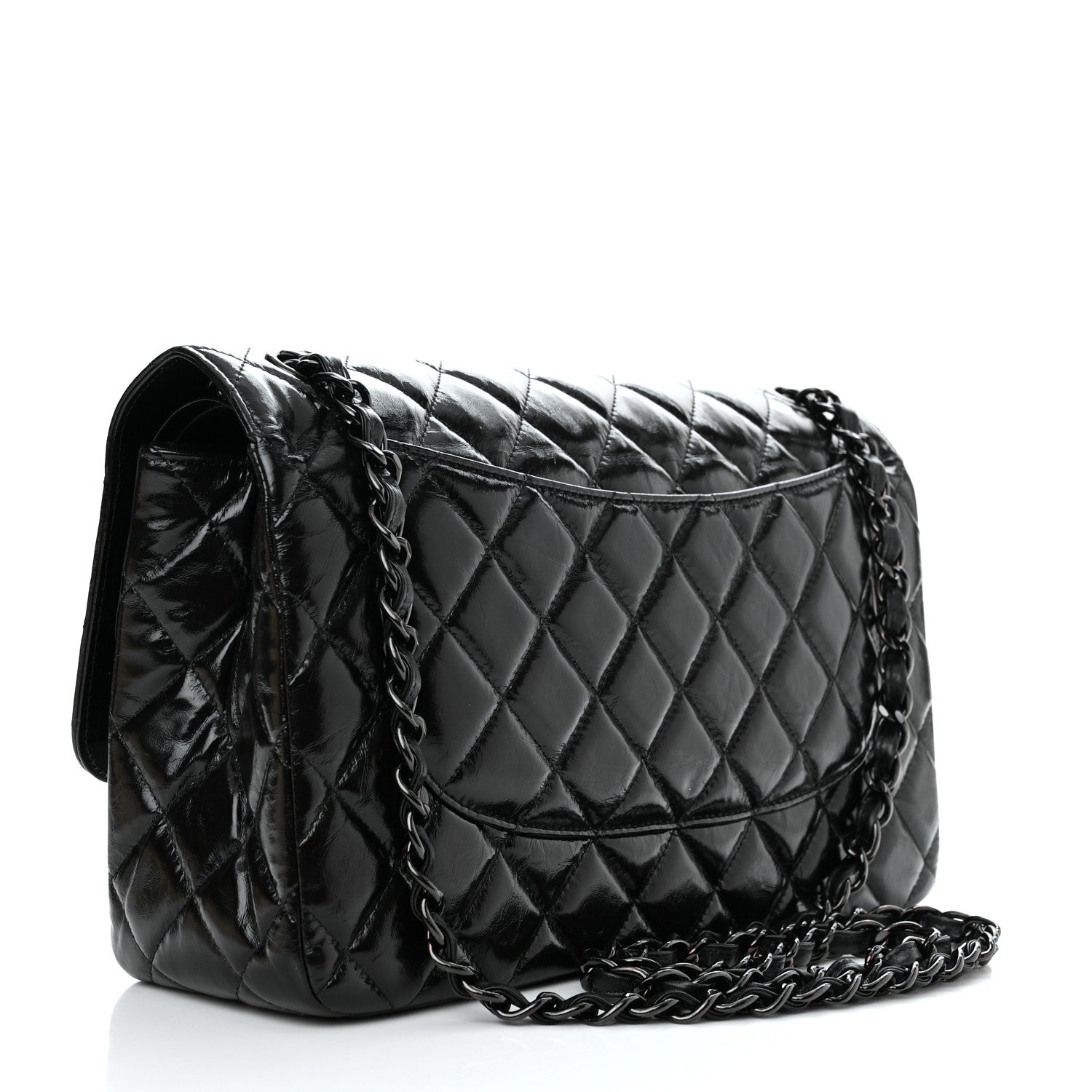 Chanel Shiny Distressed Calfskin Quilted Jumbo Double Flap So Black 3 of 11