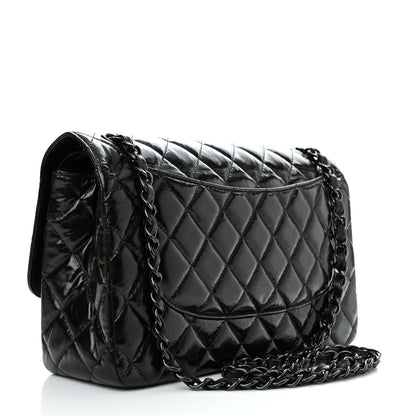 Chanel Shiny Distressed Calfskin Quilted Jumbo Double Flap So Black 3 of 11