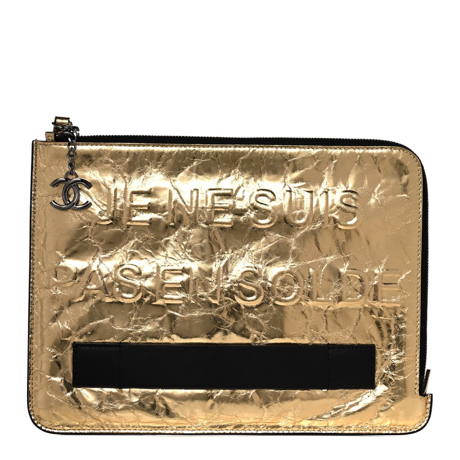 Chanel Metallic Lambskin Medium Je Ne Suis Pas En Solde Pouch Clutch Gold 1 of 11