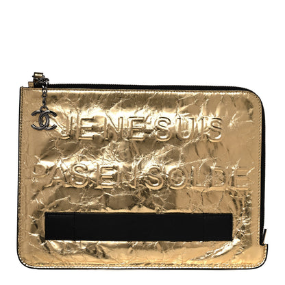 Chanel Metallic Lambskin Medium Je Ne Suis Pas En Solde Pouch Clutch Gold 1 of 11