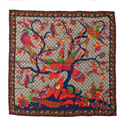 Gucci Silk Monogram Floral Birds Square Scarf Multicolor 1 of 3