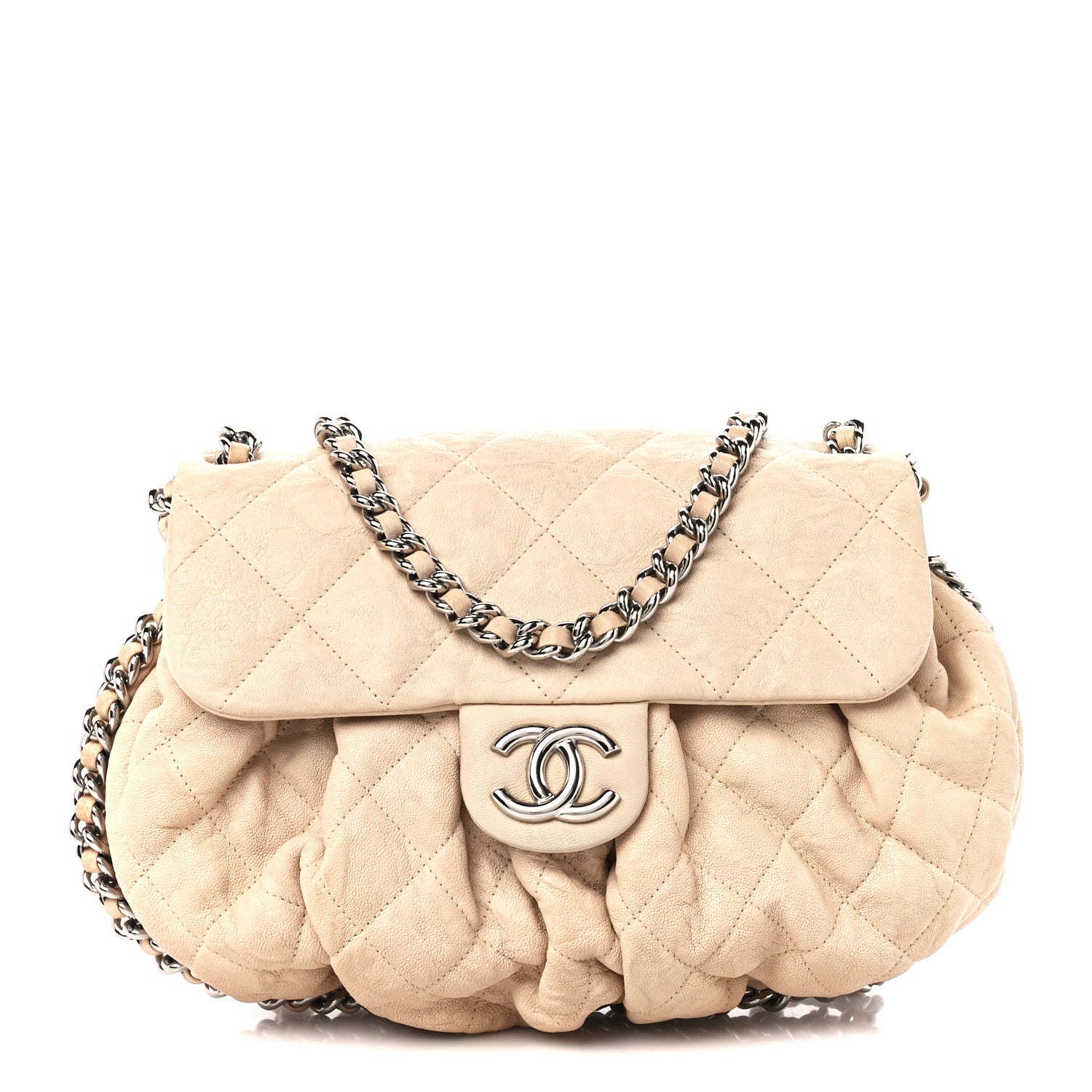 Chanel Washed Lambskin Quilted Medium Chain Around Messenger Beige 1 of 10