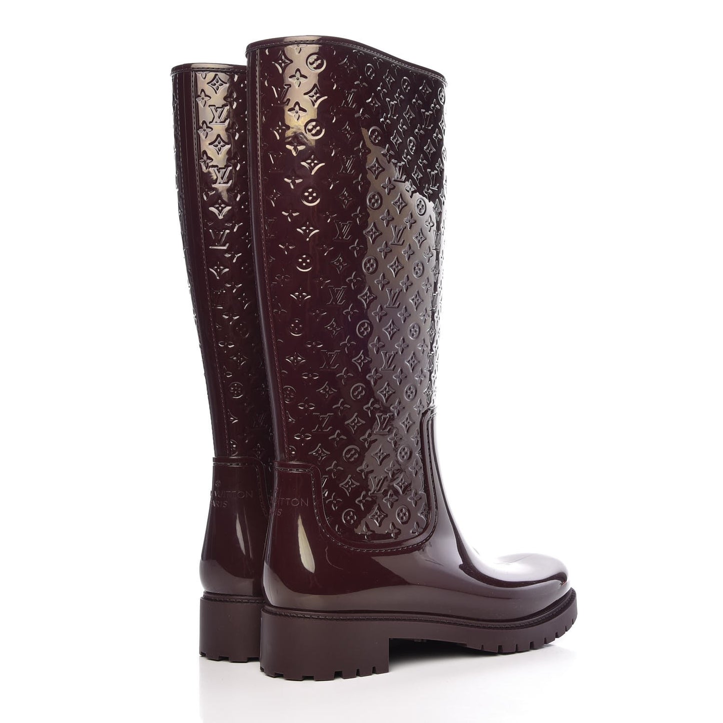 Rubber Embossed Monogram Splash Rain Boots 40 Burgundy