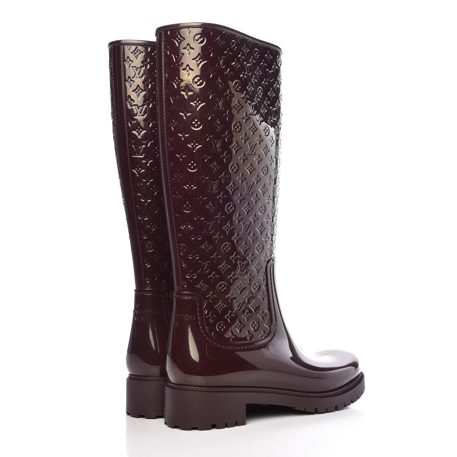 Louis Vuitton Rubber Embossed Monogram Splash Rain Boots 40 Burgundy 4 of 10