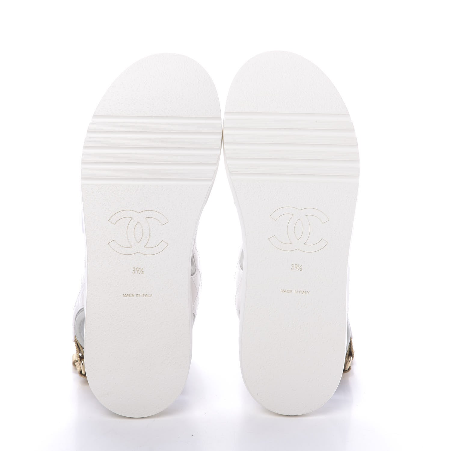 Chanel Goatskin Fabric Gladiator Sandals 39.5 White Light Grey Navy Blue 8 of 11