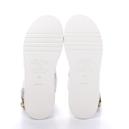 Chanel Goatskin Fabric Gladiator Sandals 39.5 White Light Grey Navy Blue 8 of 11