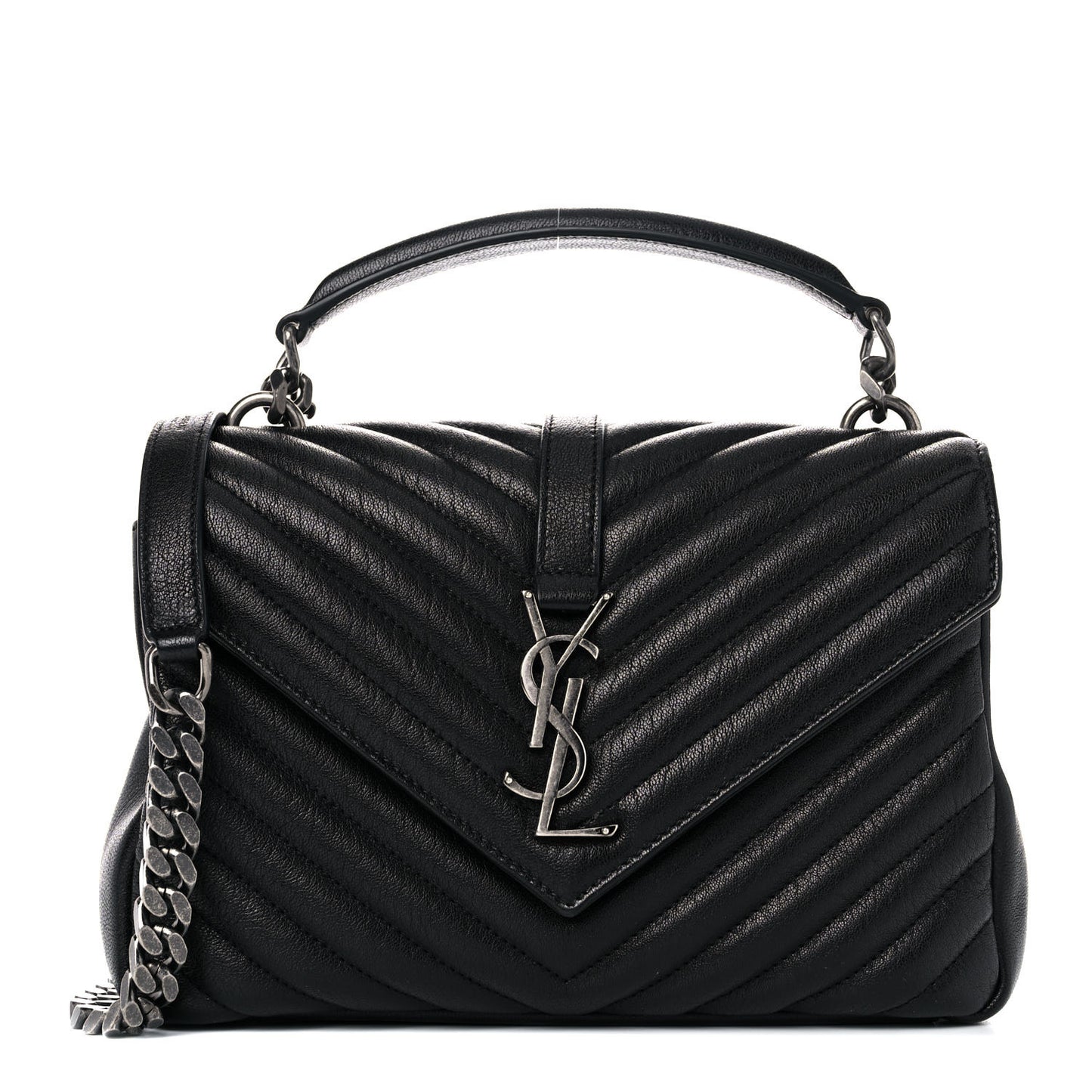 Sheepskin Matelasse Chevron Monogram Medium College Bag Black