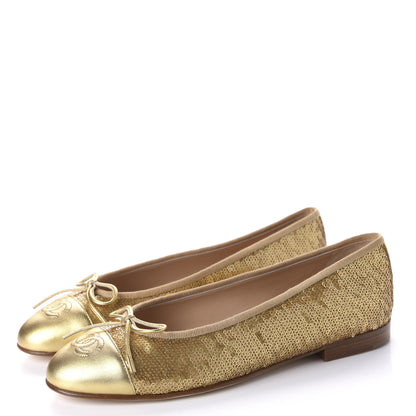 Chanel Lambskin Sequin Cap Toe Ballerina Flats 38.5 Gold 3 of 10