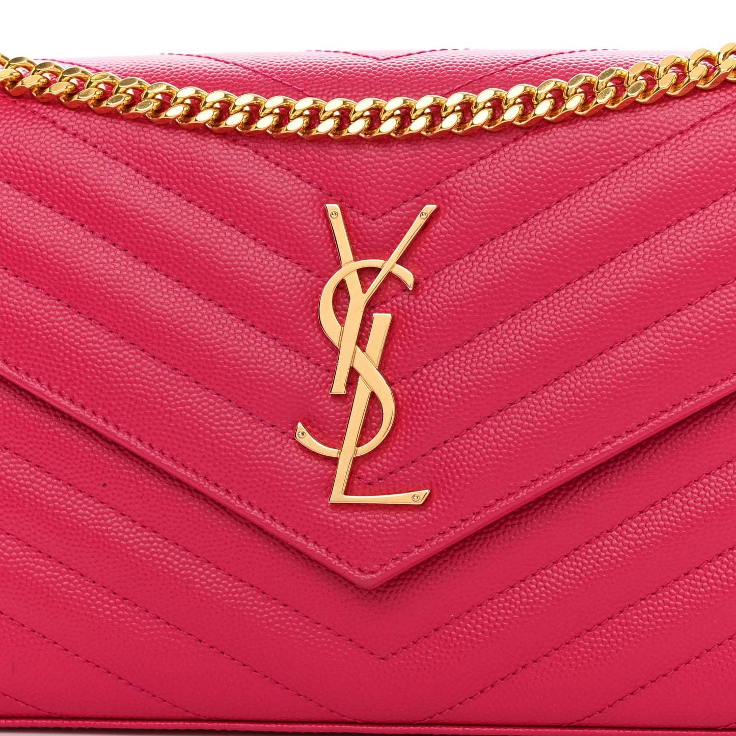 Grain De Poudre Matelasse Chevron Monogram Chain Wallet Lipstick Fuchsia