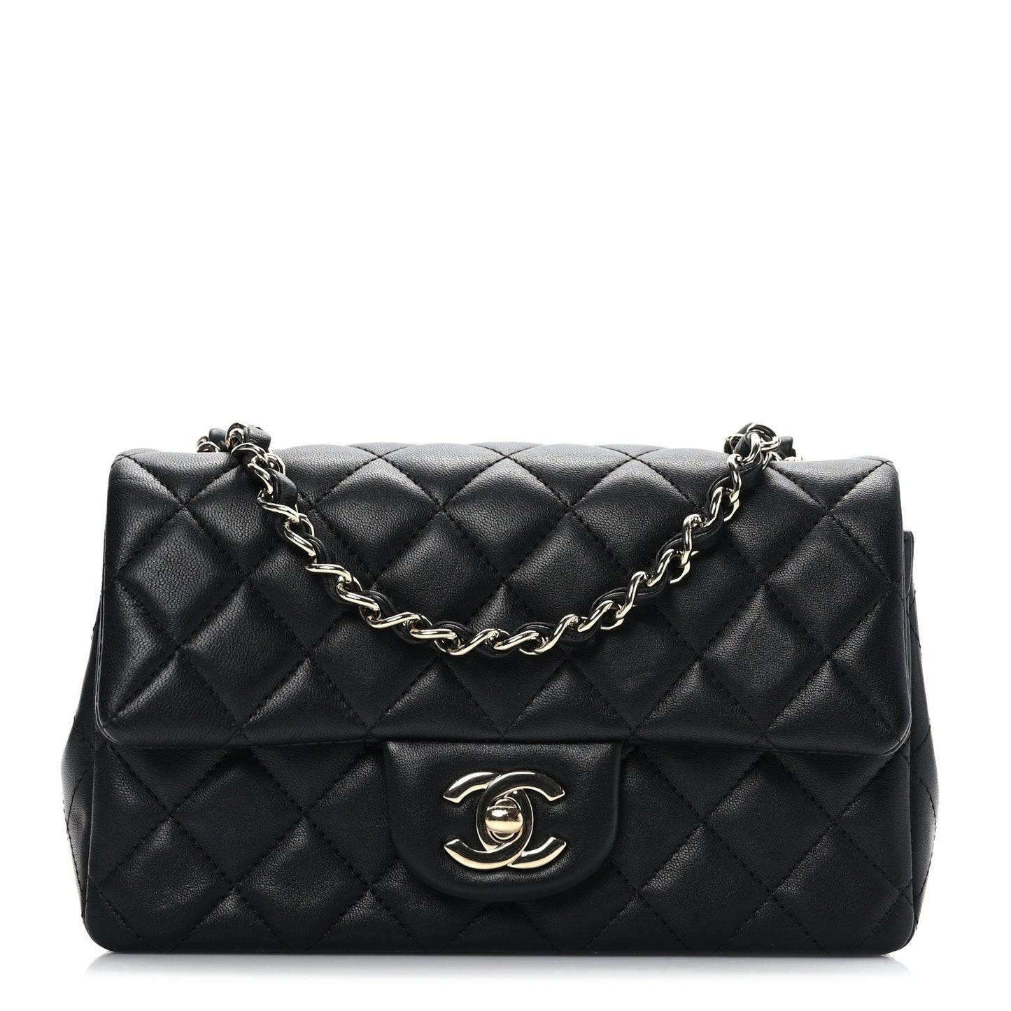 Lambskin Quilted Mini Rectangular Flap Black
