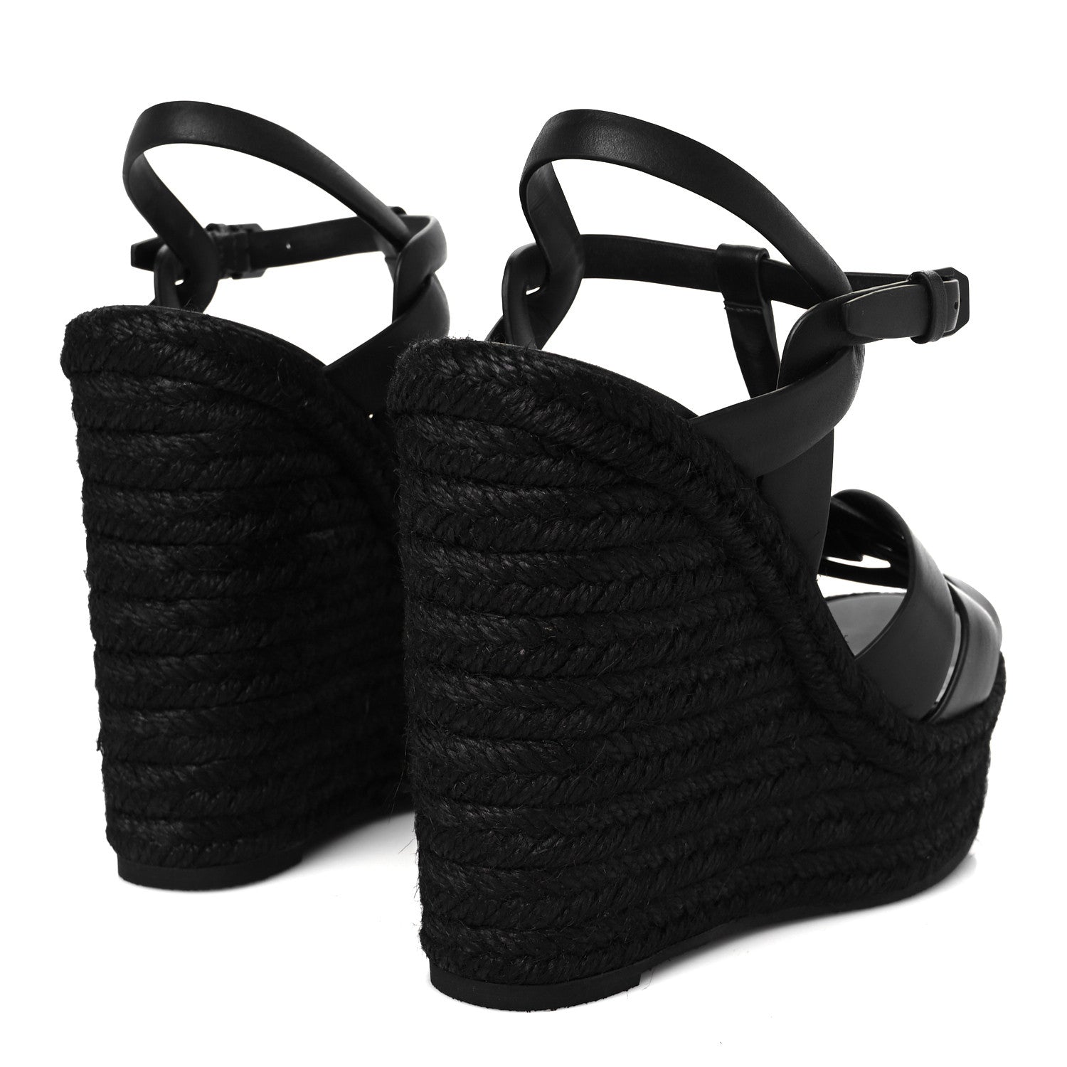 Saint Laurent Calfskin Tribute 95 Platform Espadrille Wedge Sandals 39 Black 5 of 9