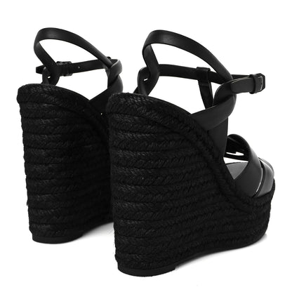 Saint Laurent Calfskin Tribute 95 Platform Espadrille Wedge Sandals 39 Black 5 of 9