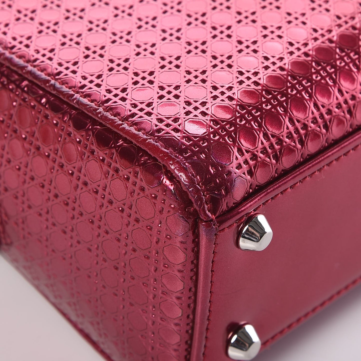 Metallic Patent Micro-Cannage Mini Lady Dior Fuchsia