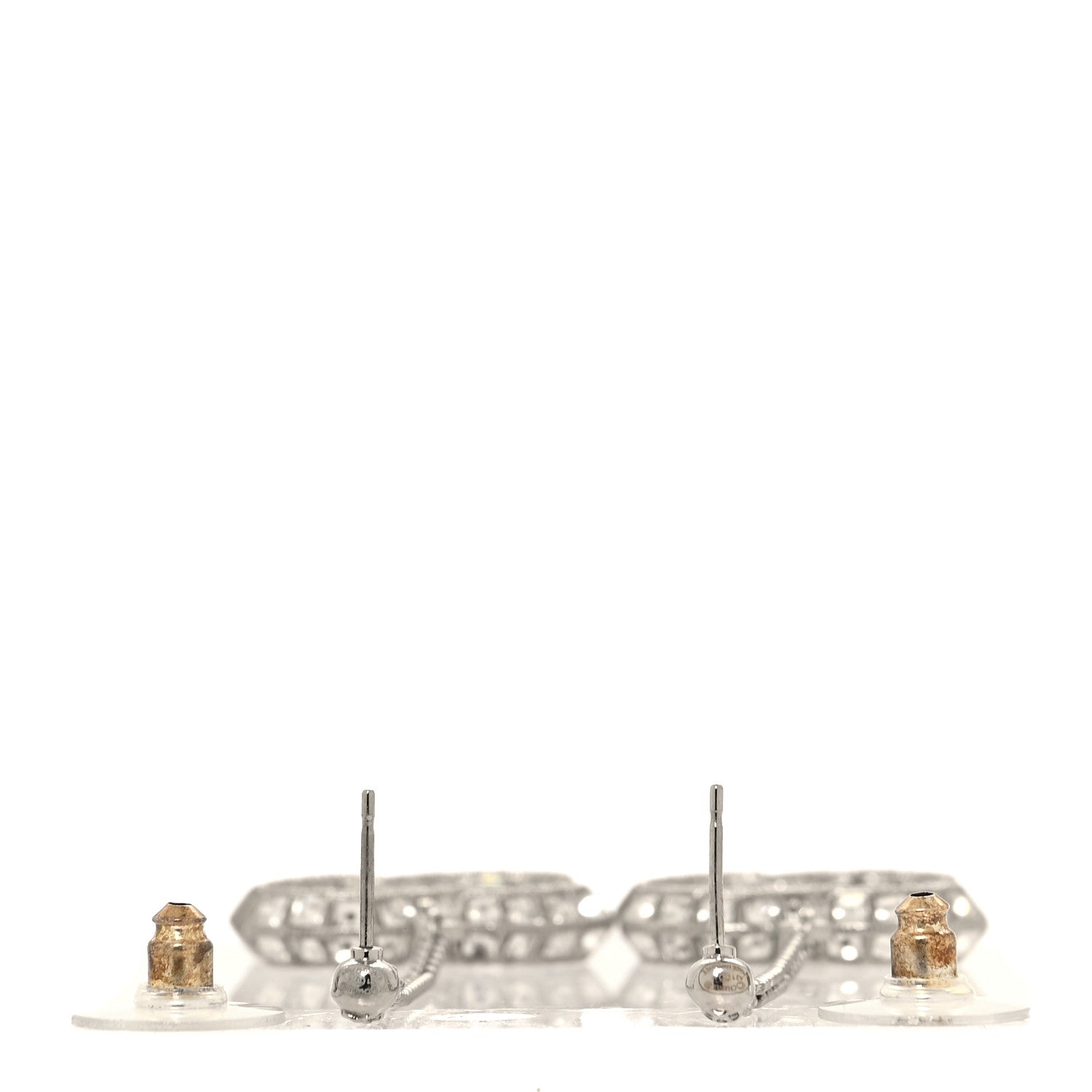 Chanel Baguette Crystal CC Drop Earrings Silver 3 of 5