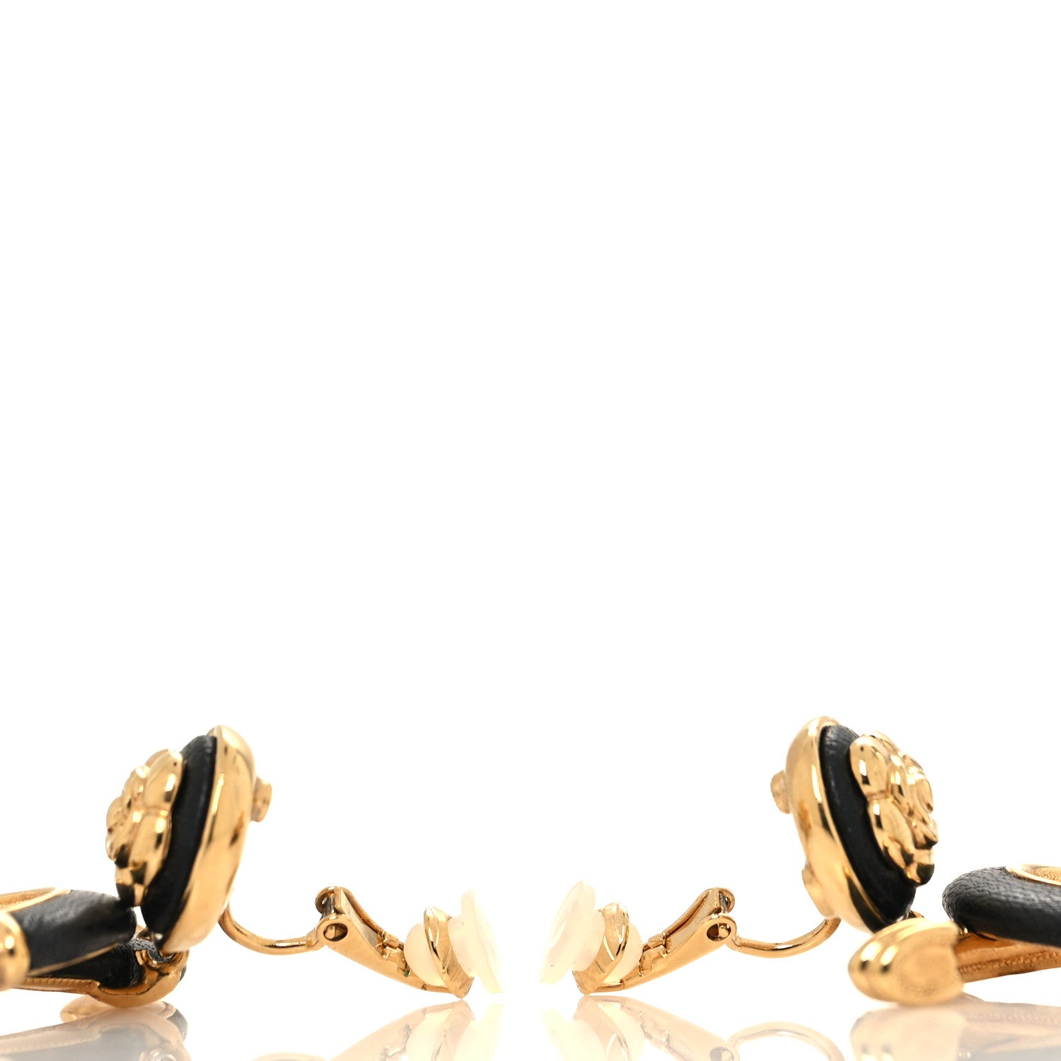 Chanel Lambskin Metal Camellia CC Clip On Earrings Black Gold 3 of 4
