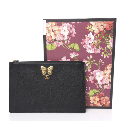 Gucci Pebbled Calfskin Butterfly Zip Pouch Black 9 of 9