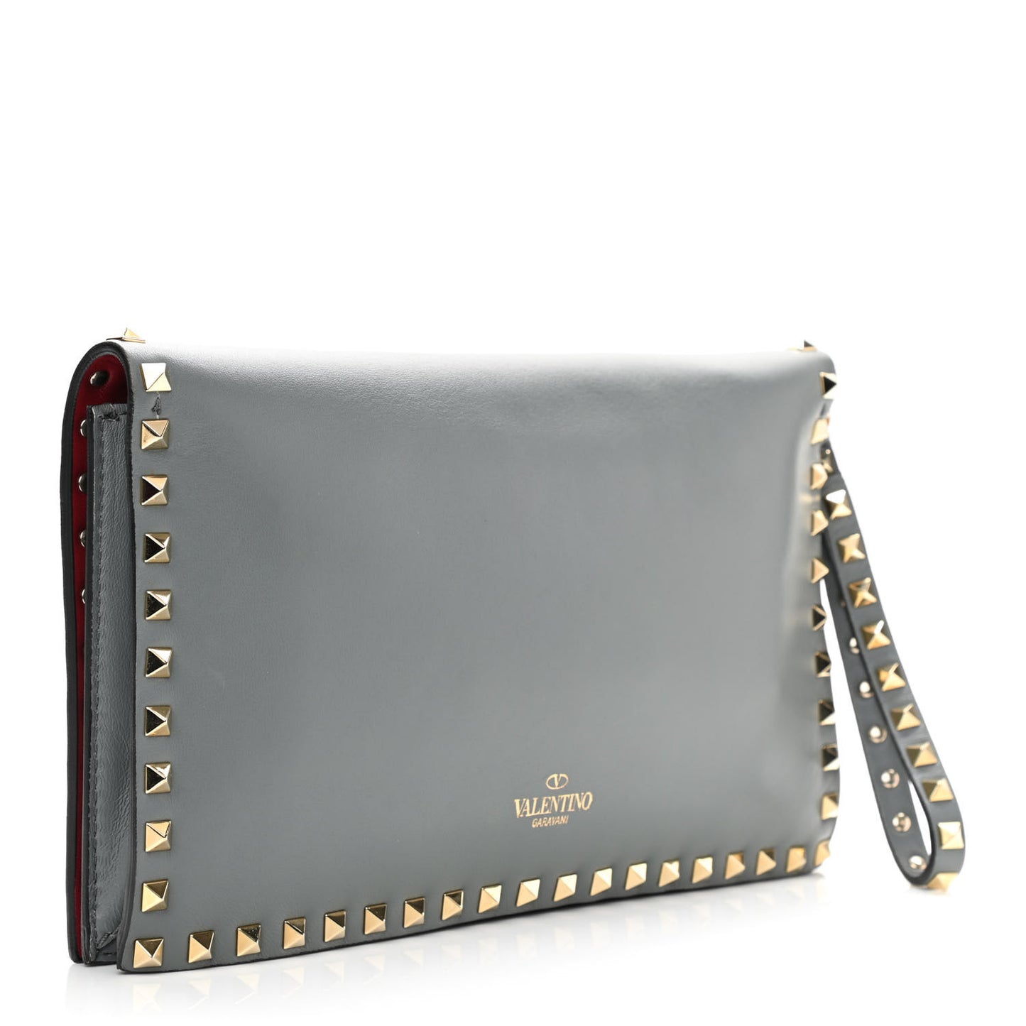 Nappa Rockstud Wristlet Clutch Light Stone