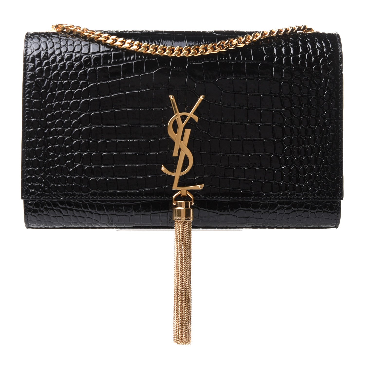 Saint Laurent Calfskin Crocodile Embossed Medium Classic Monogram Kate Tassel Satchel Black 1 of 10