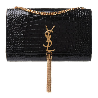 Saint Laurent Calfskin Crocodile Embossed Medium Classic Monogram Kate Tassel Satchel Black 1 of 10