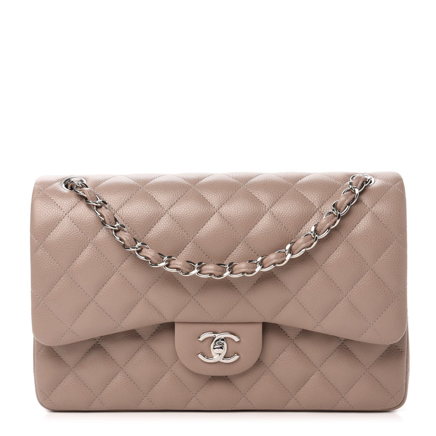Caviar Quilted Jumbo Double Flap Beige