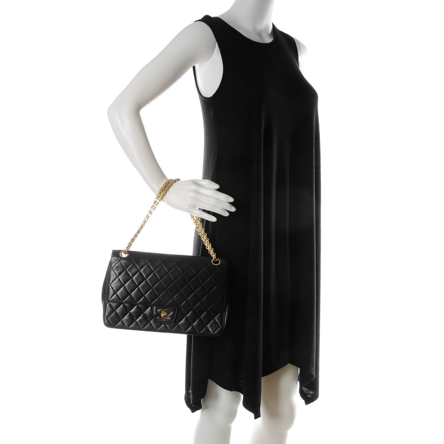 Lambskin Quilted Medium Double Flap Bijoux Chain Black