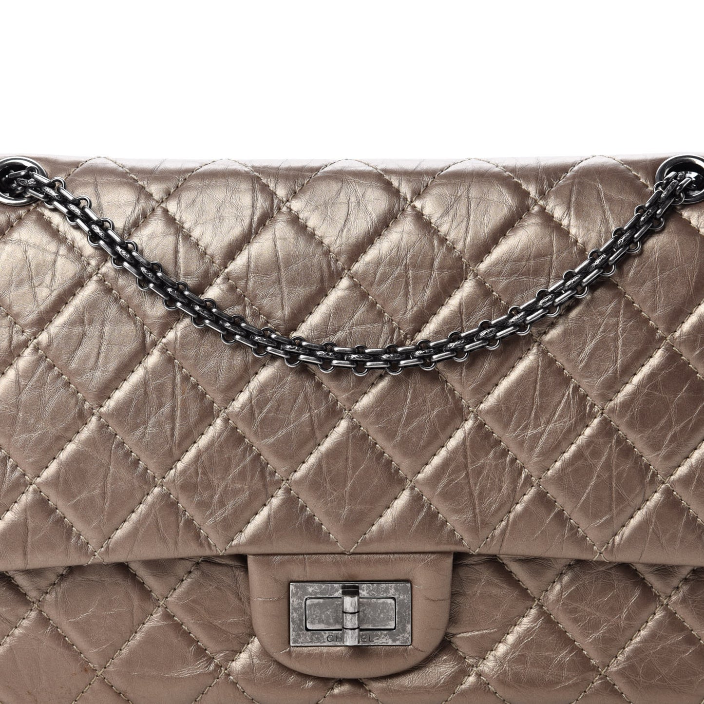 Metallic Aged Calfskin Quilted 2.55 Reissue 227 Flap Dark Gold