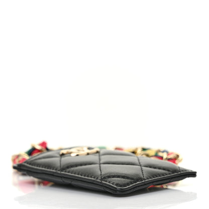 Chanel Shiny Lambskin Ribbon Quilted Card Holder On Chain Black 3 of 8