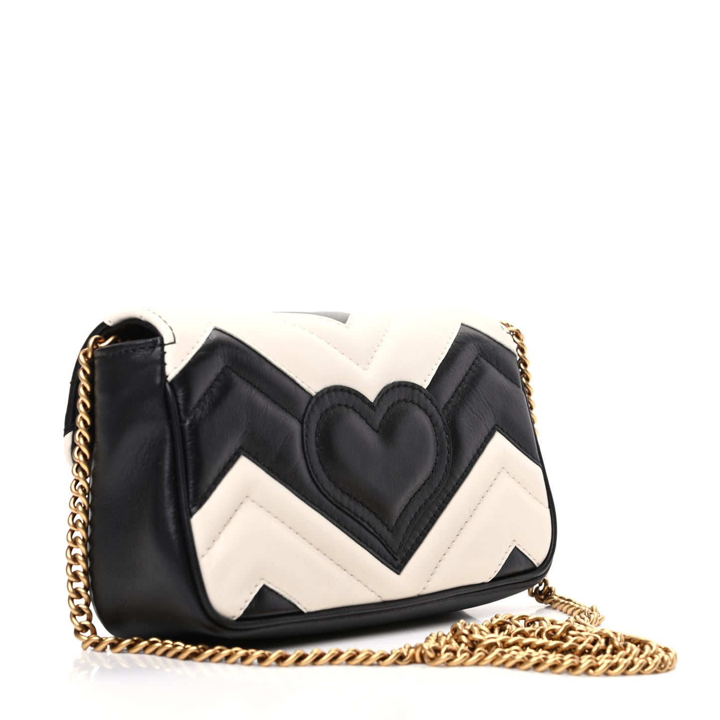 Calfskin Matelasse Super Mini GG Marmont Shoulder Bag Black White