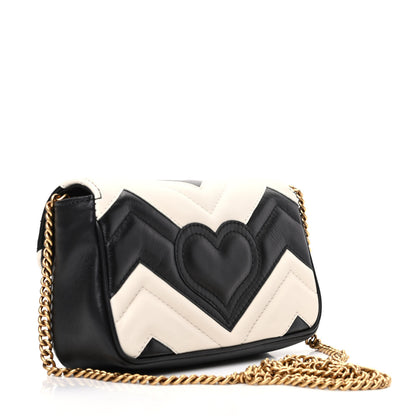 Gucci Calfskin Matelasse Super Mini GG Marmont Shoulder Bag Black White 3 of 10