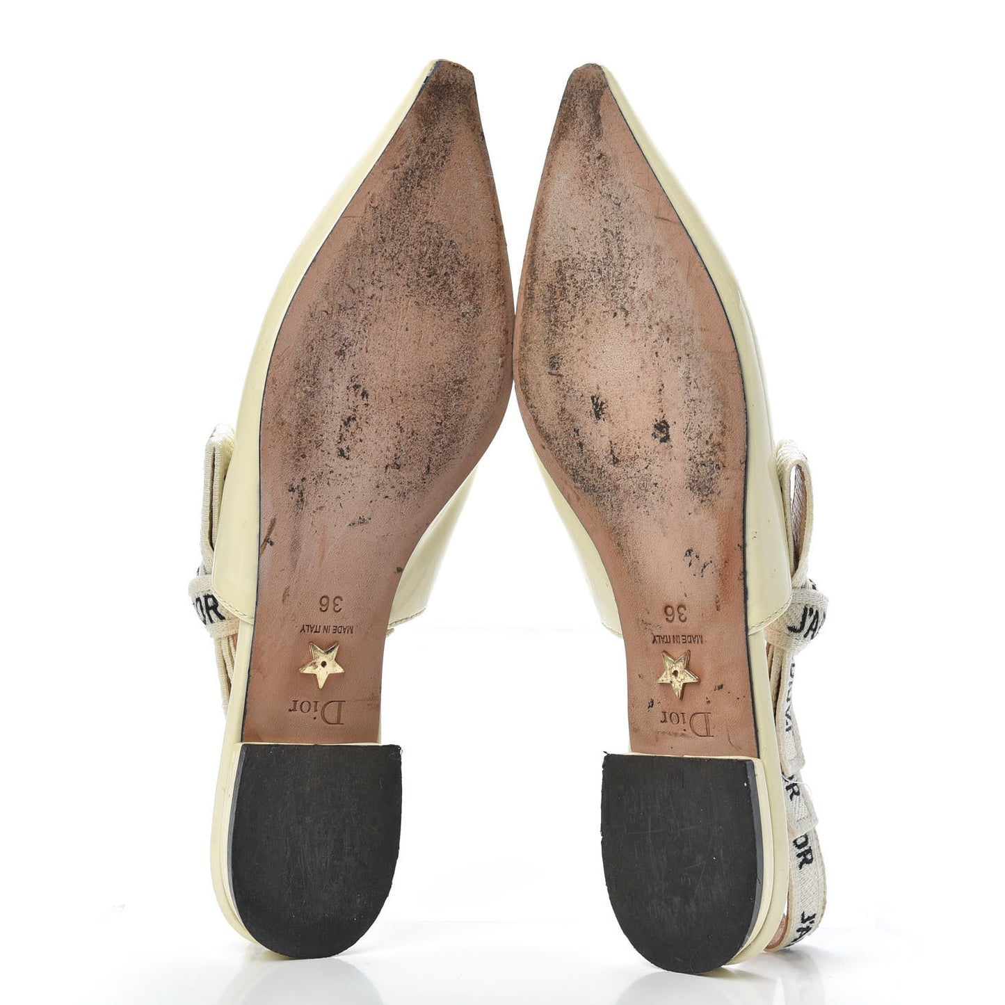 Patent Ribbon J'Adior Slingback Ballet Flats 36 Off White