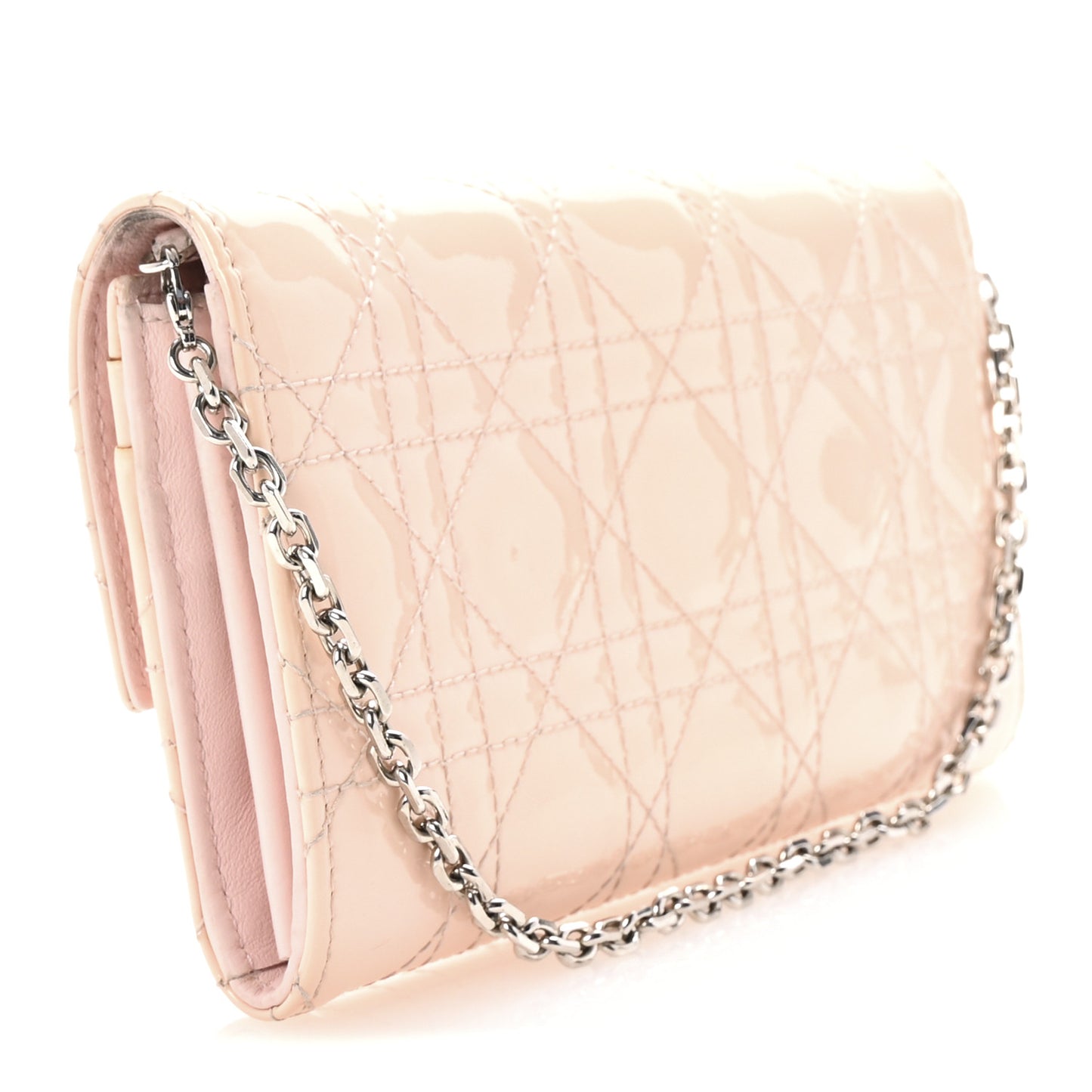 Patent Cannage Lady Dior Rendezvous Wallet On Chain Light Pink