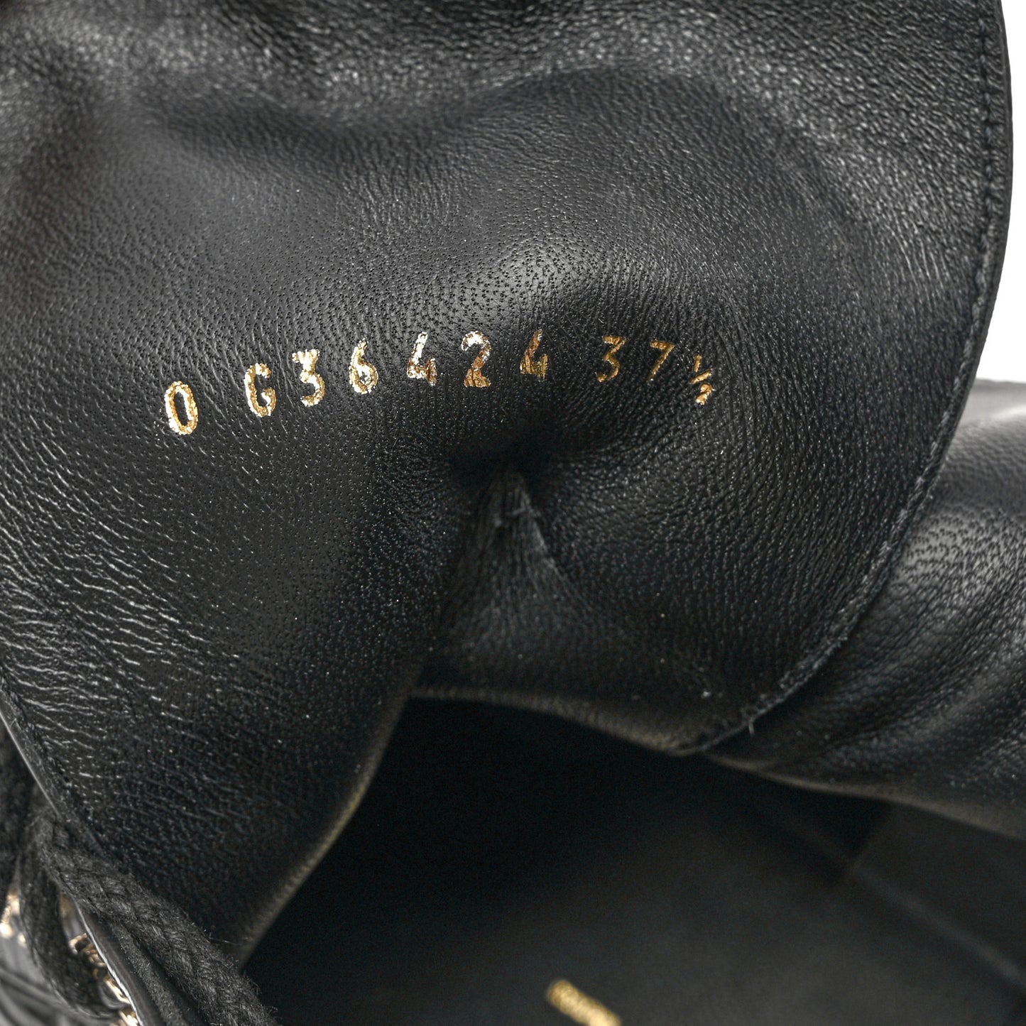 Shiny Calfskin Quilted Lace Up Combat Boots 37.5 Black