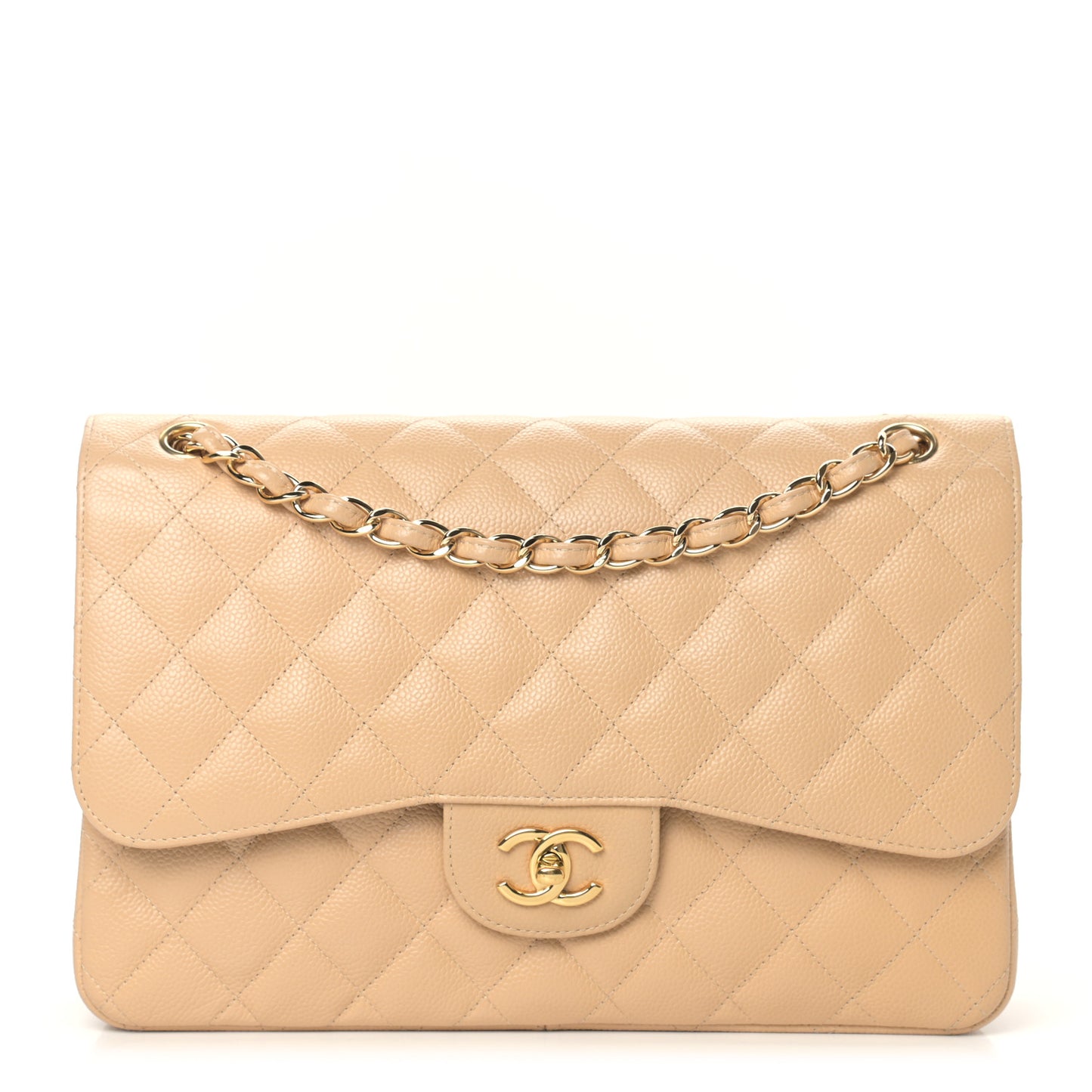 Caviar Quilted Jumbo Double Flap Beige Clair