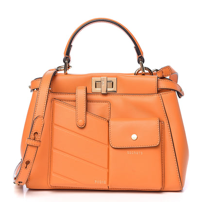 Fendi Vitello Grace Matte Two Pocket Mini Peekaboo Iconic Satchel Aranciata 1 of 12