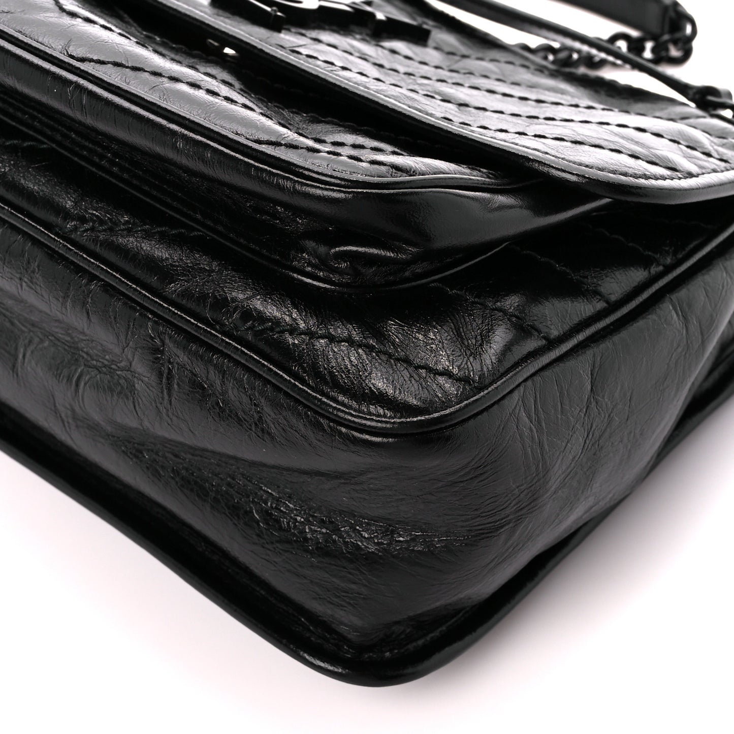 Crinkled Calfskin Matelasse Monogram Medium Niki Chain Satchel Black