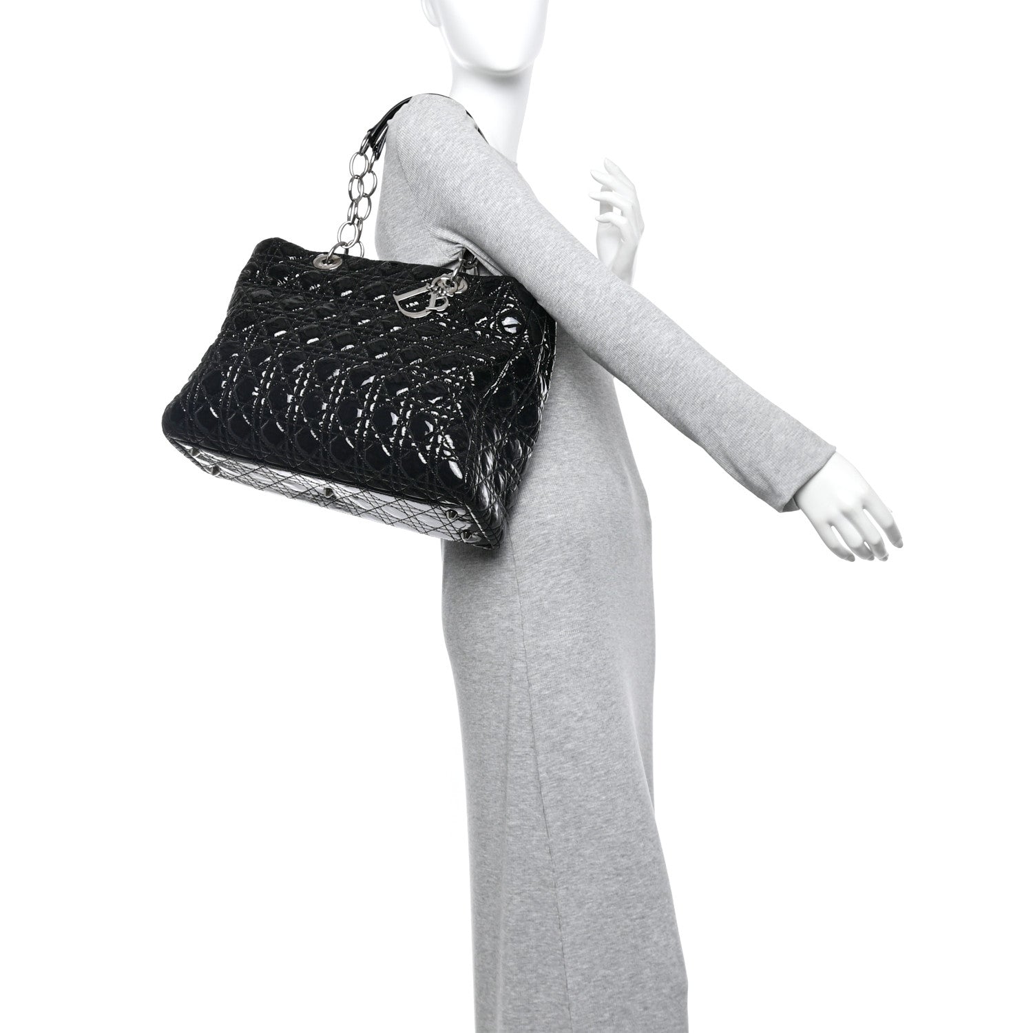 Christian Dior Patent Cannage Large Dior Soft Shopping Tote Black 2 of 10