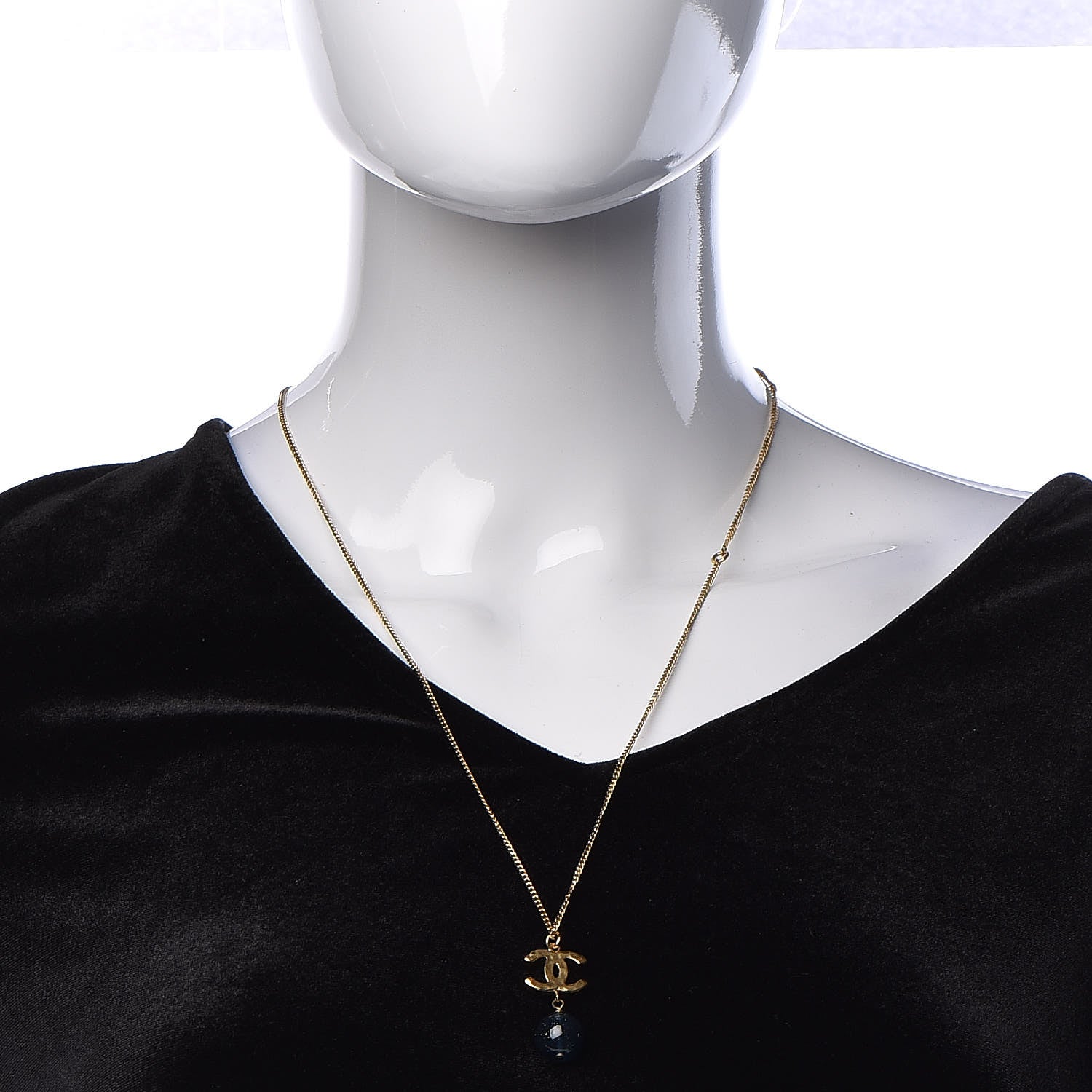 Chanel Bead CC Pendant Necklace Blue Gold 2 of 4