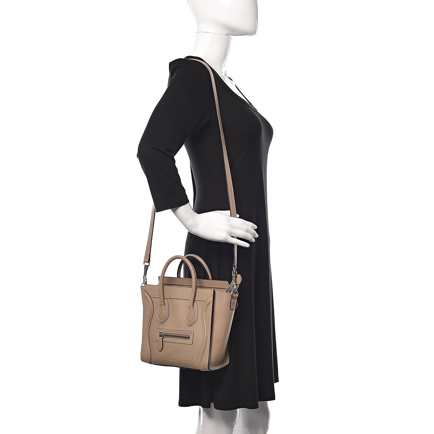 Celine Drummed Calfskin Nano Luggage Dune 2 of 15