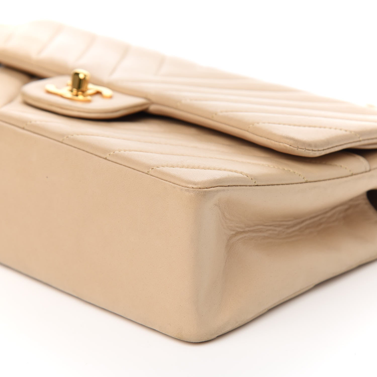 Chanel Lambskin Chevron Quilted Medium Double Flap Beige 8 of 10