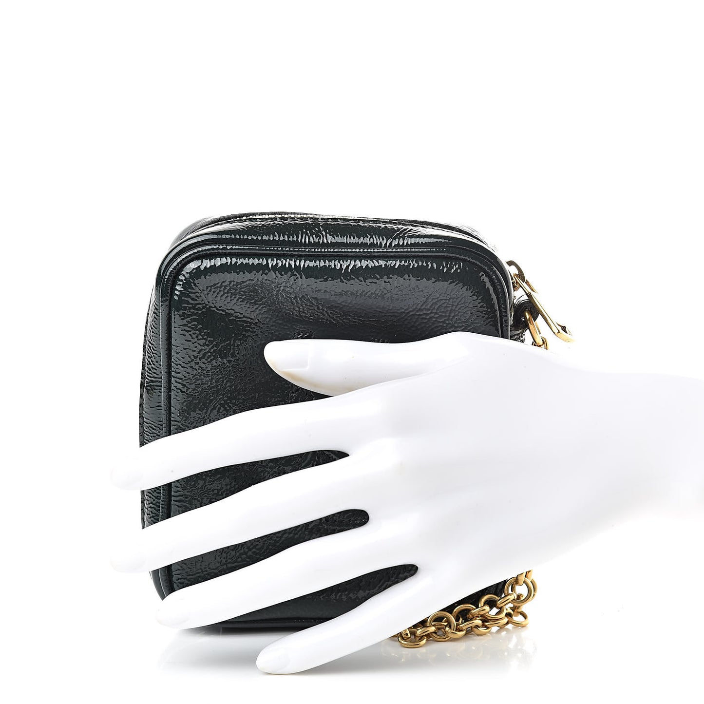 Textured Patent Monogram Mini Wristlet Green