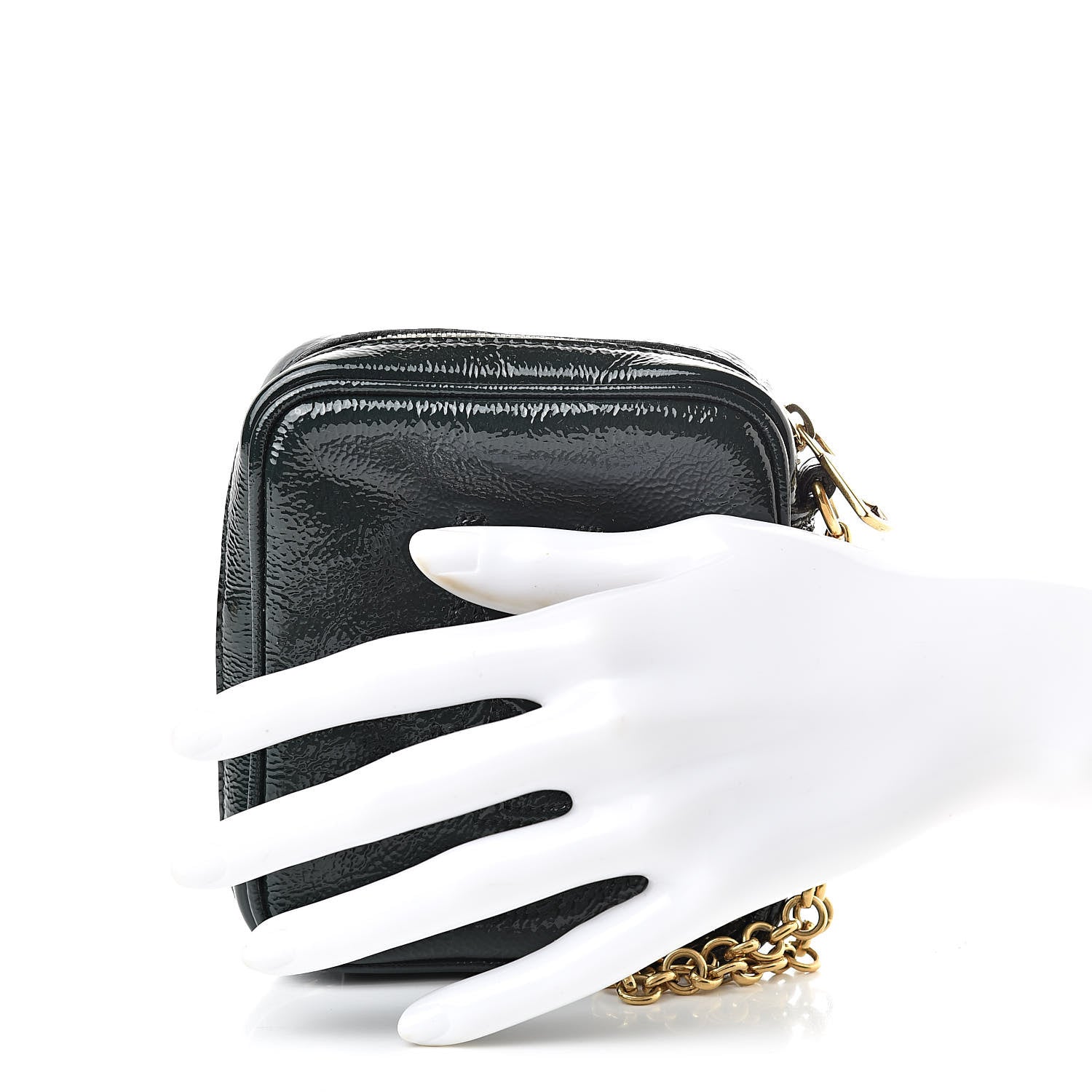 Saint Laurent Textured Patent Monogram Mini Wristlet Green 2 of 7