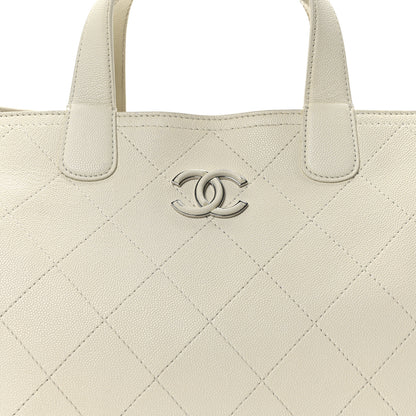 Chanel Caviar Stitched Large Lady Coco Shopping Tote White 8 of 10